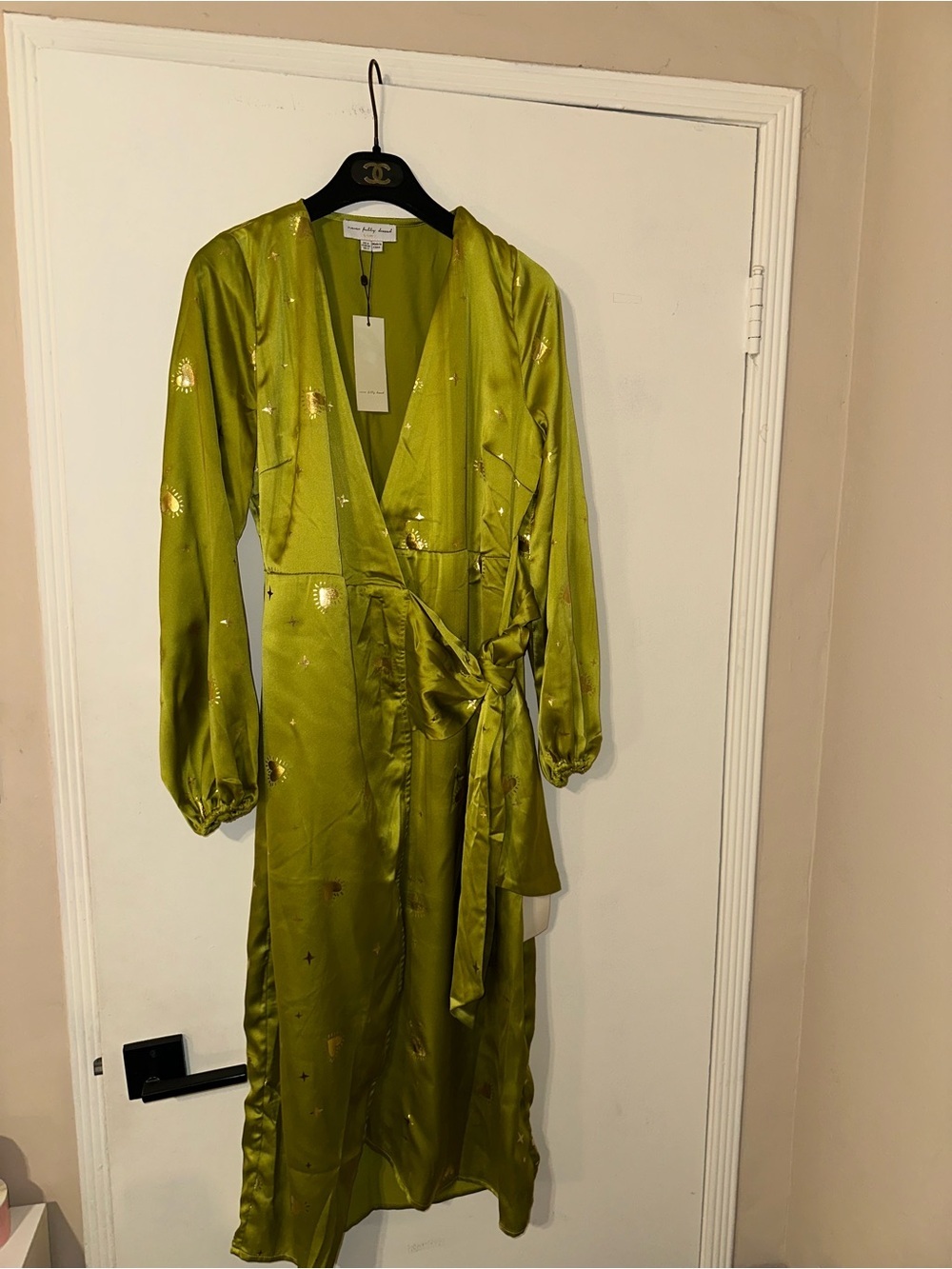 Never Fully Dressed Vienna Hearts Wrap Midi Dress in Satin Size 2 - Picture 9 of 13